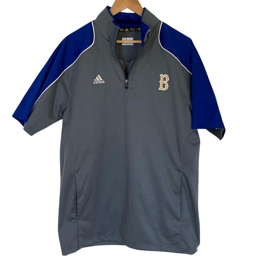 Adidas Mens Gray‎ Blue Quarter-Zip Short Sleeve Pullover Size M Adj Hem Athletic